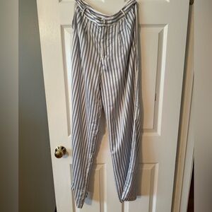 Elegant Blue and White Striped Women's Trousers